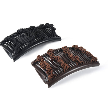 two pieces of black and brown hair combs