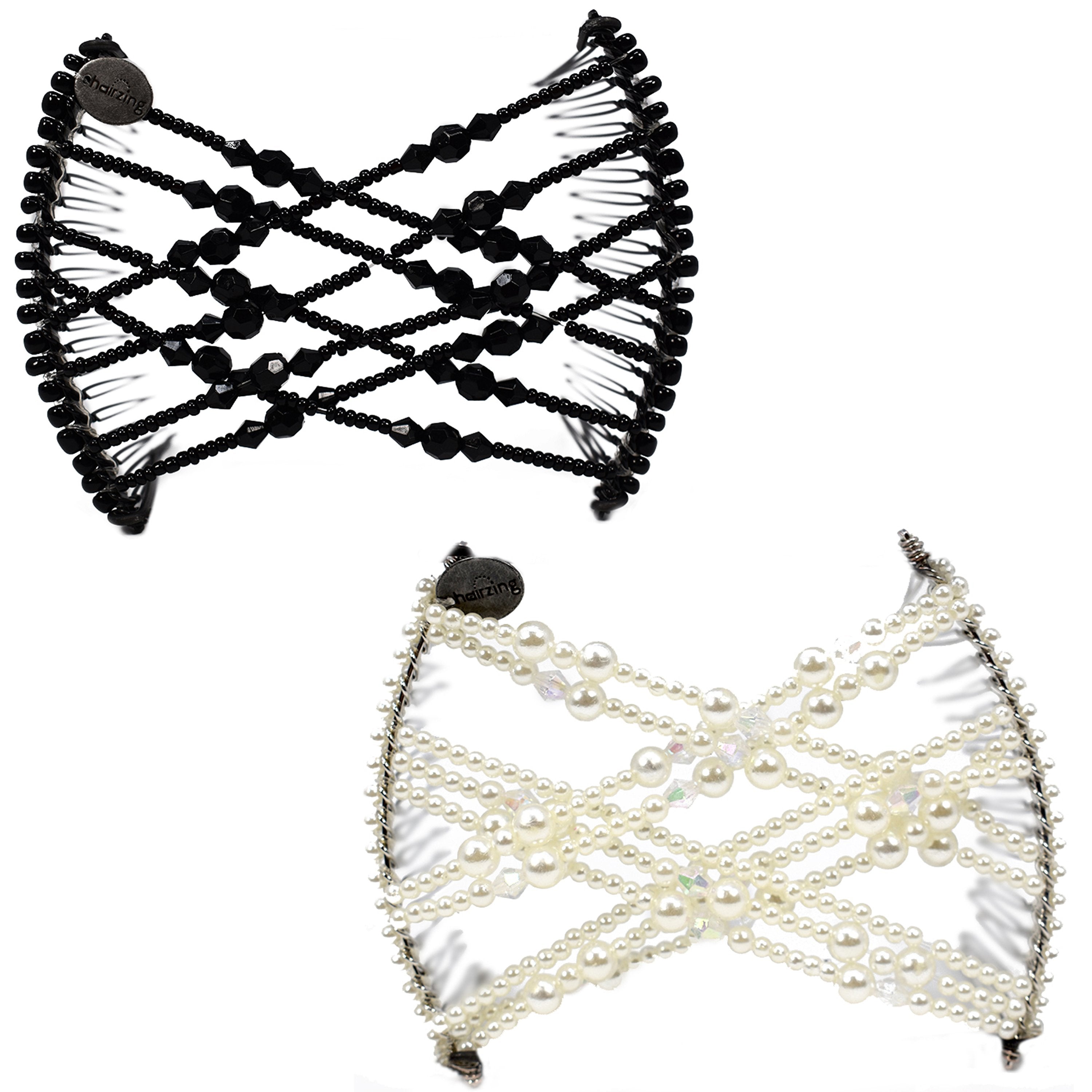 Pearl & Black Beaded Try Me Set for Fine & Thick Hair (2-pack Limited Edition)-Fine Tooth Wire Combs-HairZing-HairZing