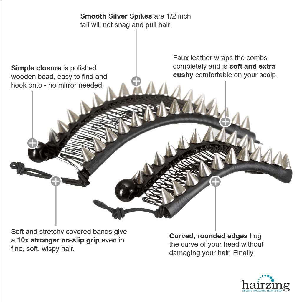 Spike Silver Studded Banana Clip for Thick Hair-, , - Original HairZing